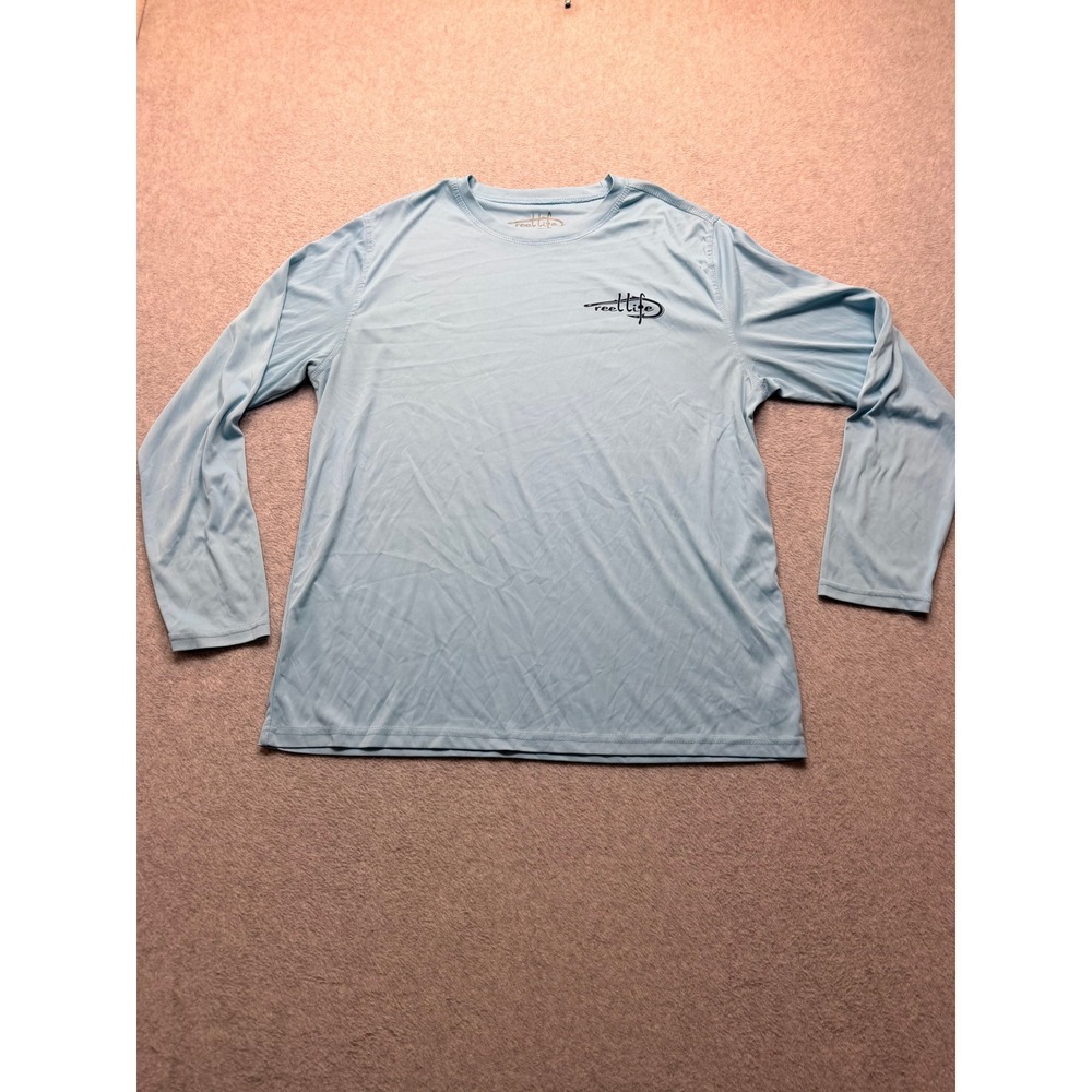 Reel Life Mens XL Blue Raised On The Water Long Sleeve Fishing Performance Shirt